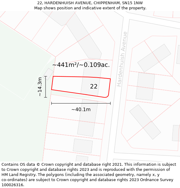 22, HARDENHUISH AVENUE, CHIPPENHAM, SN15 1NW: Plot and title map