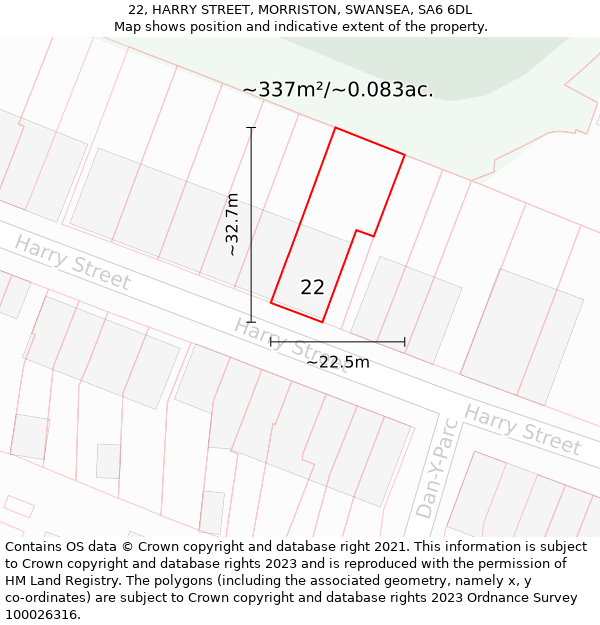 22, HARRY STREET, MORRISTON, SWANSEA, SA6 6DL: Plot and title map