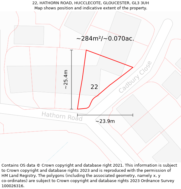 22, HATHORN ROAD, HUCCLECOTE, GLOUCESTER, GL3 3UH: Plot and title map