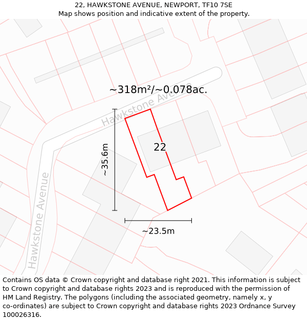 22, HAWKSTONE AVENUE, NEWPORT, TF10 7SE: Plot and title map