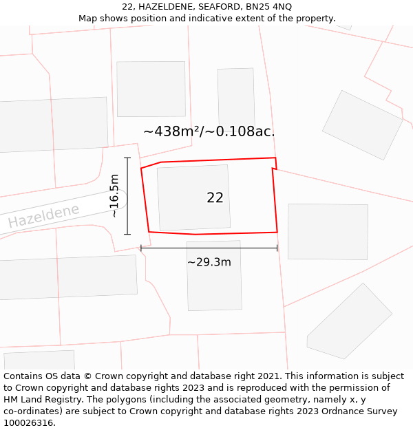 22, HAZELDENE, SEAFORD, BN25 4NQ: Plot and title map