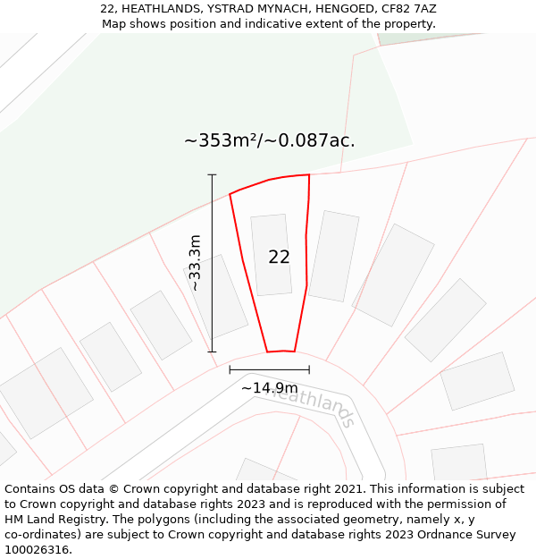 22, HEATHLANDS, YSTRAD MYNACH, HENGOED, CF82 7AZ: Plot and title map