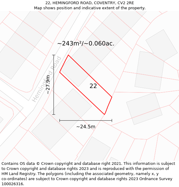 22, HEMINGFORD ROAD, COVENTRY, CV2 2RE: Plot and title map