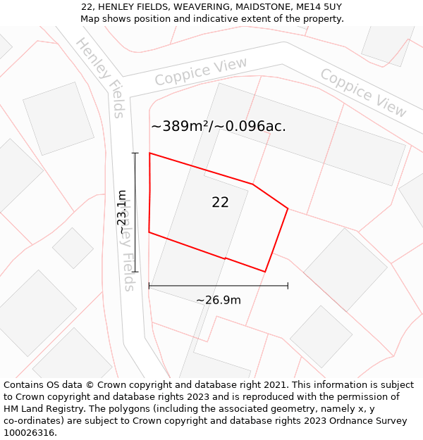 22, HENLEY FIELDS, WEAVERING, MAIDSTONE, ME14 5UY: Plot and title map