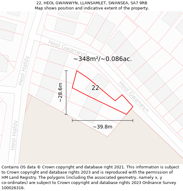 22, HEOL GWANWYN, LLANSAMLET, SWANSEA, SA7 9RB: Plot and title map