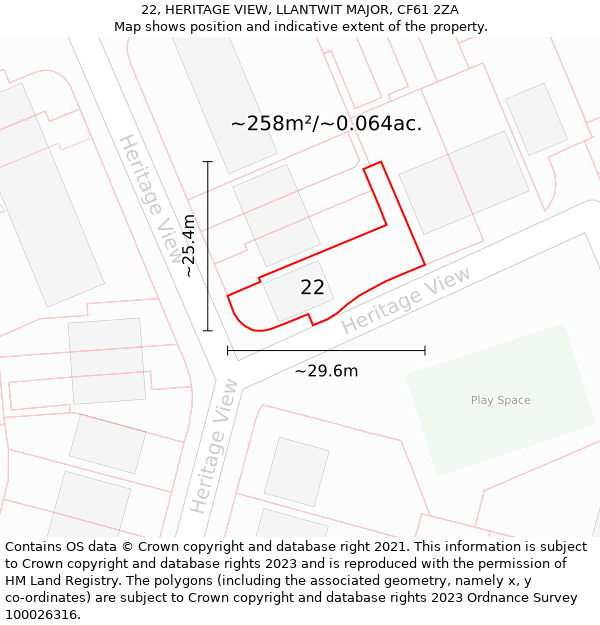 22, HERITAGE VIEW, LLANTWIT MAJOR, CF61 2ZA: Plot and title map