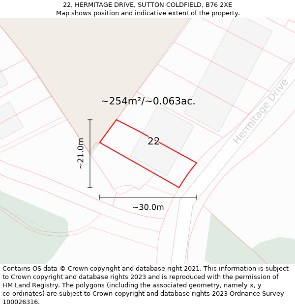 22, HERMITAGE DRIVE, SUTTON COLDFIELD, B76 2XE: Plot and title map