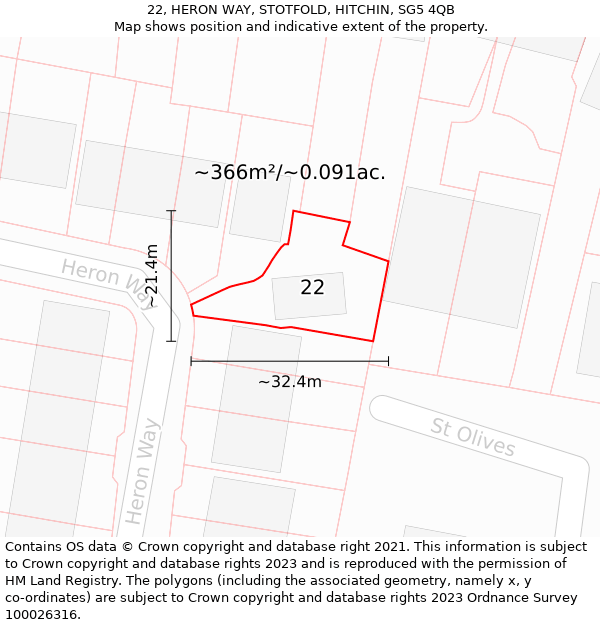 22, HERON WAY, STOTFOLD, HITCHIN, SG5 4QB: Plot and title map