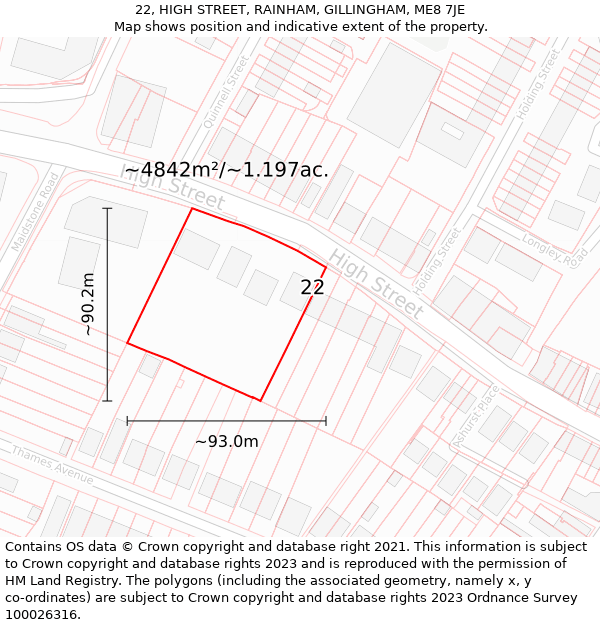 22, HIGH STREET, RAINHAM, GILLINGHAM, ME8 7JE: Plot and title map