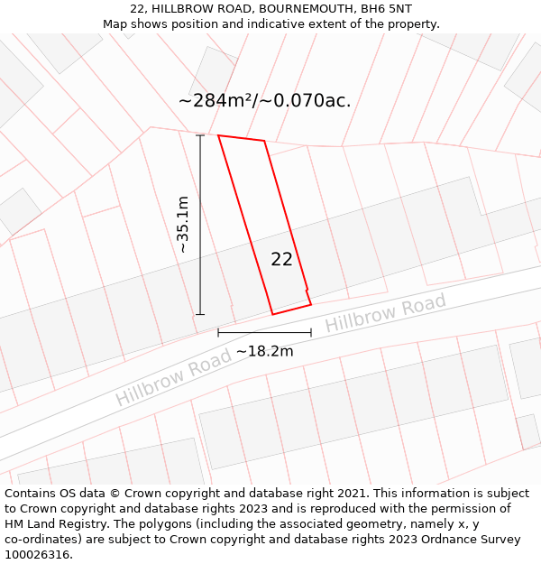 22, HILLBROW ROAD, BOURNEMOUTH, BH6 5NT: Plot and title map