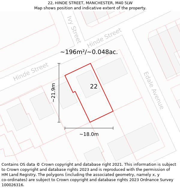 22, HINDE STREET, MANCHESTER, M40 5LW: Plot and title map