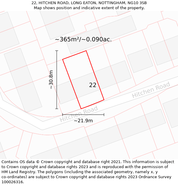 22, HITCHEN ROAD, LONG EATON, NOTTINGHAM, NG10 3SB: Plot and title map