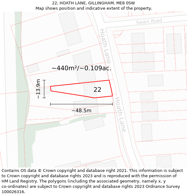 22, HOATH LANE, GILLINGHAM, ME8 0SW: Plot and title map