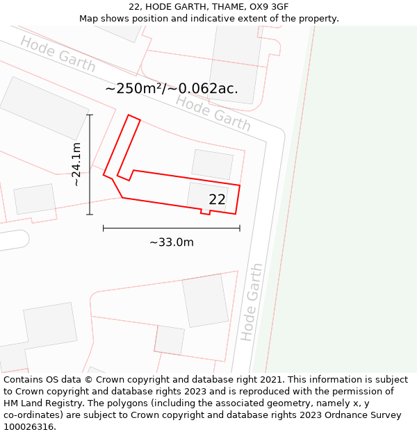 22, HODE GARTH, THAME, OX9 3GF: Plot and title map