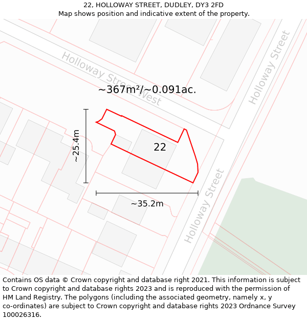 22, HOLLOWAY STREET, DUDLEY, DY3 2FD: Plot and title map