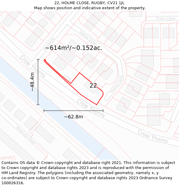 22, HOLME CLOSE, RUGBY, CV21 1JL: Plot and title map