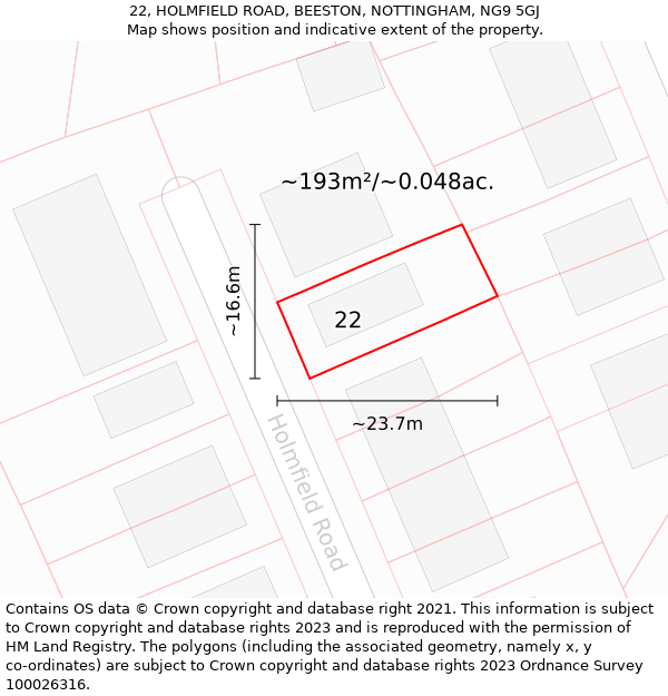 22, HOLMFIELD ROAD, BEESTON, NOTTINGHAM, NG9 5GJ: Plot and title map