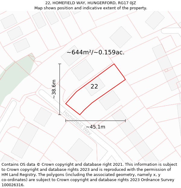 22, HOMEFIELD WAY, HUNGERFORD, RG17 0JZ: Plot and title map