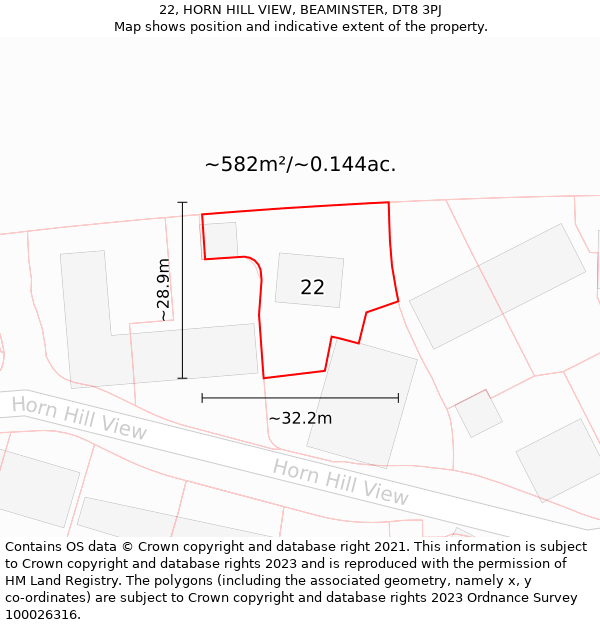 22, HORN HILL VIEW, BEAMINSTER, DT8 3PJ: Plot and title map