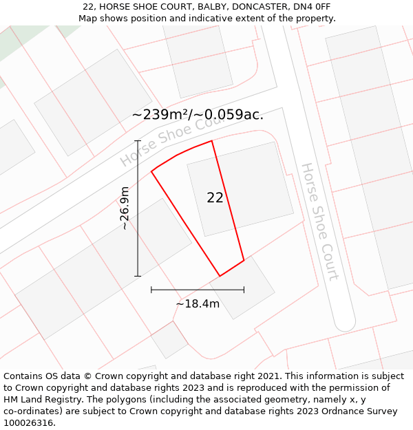 22, HORSE SHOE COURT, BALBY, DONCASTER, DN4 0FF: Plot and title map