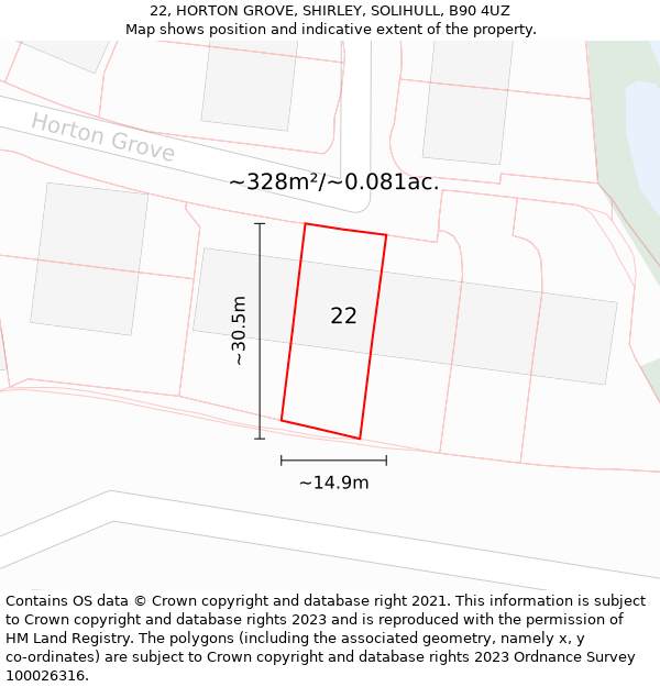 22, HORTON GROVE, SHIRLEY, SOLIHULL, B90 4UZ: Plot and title map