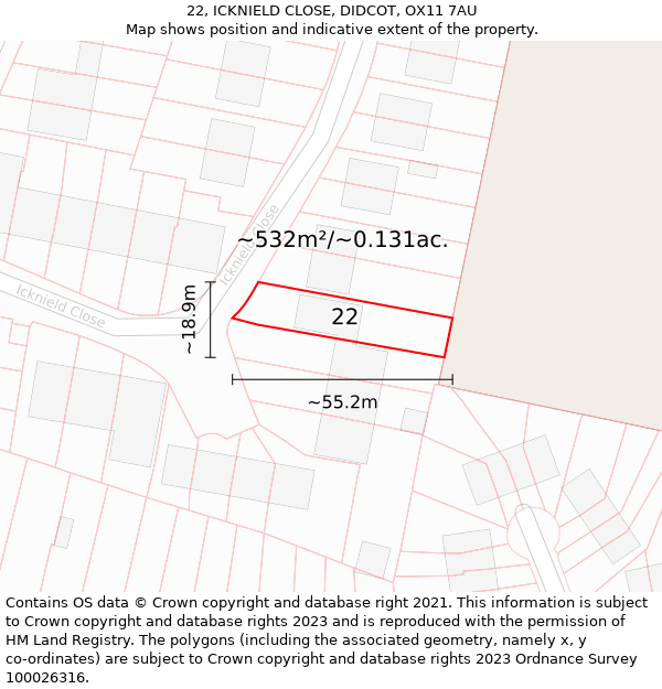 22, ICKNIELD CLOSE, DIDCOT, OX11 7AU: Plot and title map