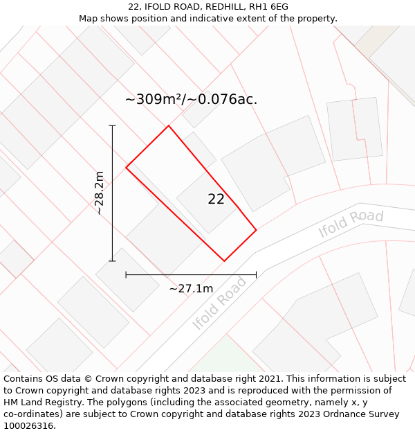 22, IFOLD ROAD, REDHILL, RH1 6EG: Plot and title map