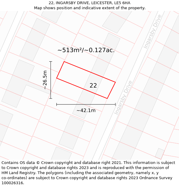 22, INGARSBY DRIVE, LEICESTER, LE5 6HA: Plot and title map