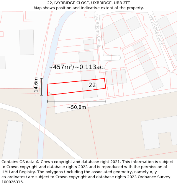 22, IVYBRIDGE CLOSE, UXBRIDGE, UB8 3TT: Plot and title map