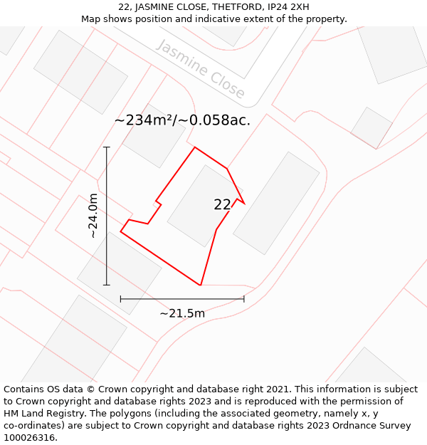 22, JASMINE CLOSE, THETFORD, IP24 2XH: Plot and title map