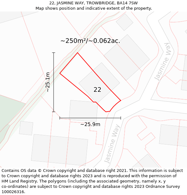 22, JASMINE WAY, TROWBRIDGE, BA14 7SW: Plot and title map