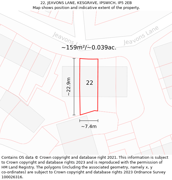 22, JEAVONS LANE, KESGRAVE, IPSWICH, IP5 2EB: Plot and title map