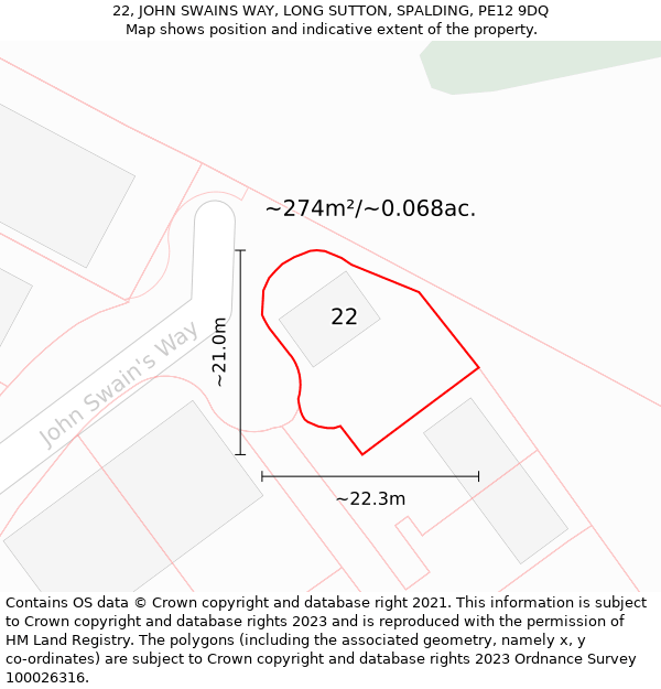 22, JOHN SWAINS WAY, LONG SUTTON, SPALDING, PE12 9DQ: Plot and title map