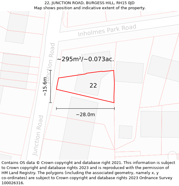 22, JUNCTION ROAD, BURGESS HILL, RH15 0JD: Plot and title map