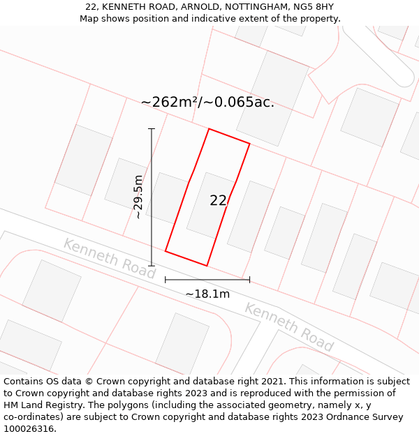 22, KENNETH ROAD, ARNOLD, NOTTINGHAM, NG5 8HY: Plot and title map