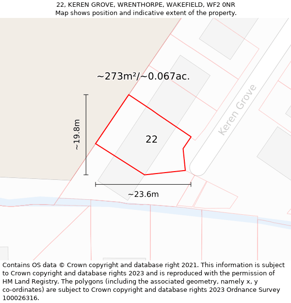 22, KEREN GROVE, WRENTHORPE, WAKEFIELD, WF2 0NR: Plot and title map