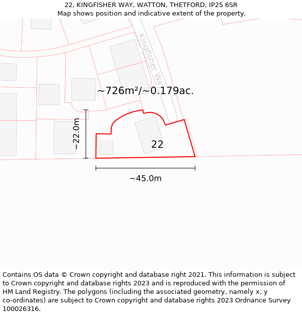 22, KINGFISHER WAY, WATTON, THETFORD, IP25 6SR: Plot and title map