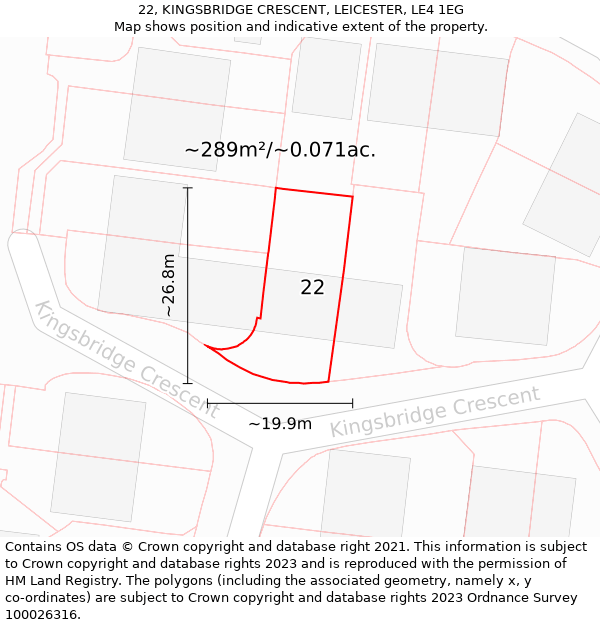 22, KINGSBRIDGE CRESCENT, LEICESTER, LE4 1EG: Plot and title map