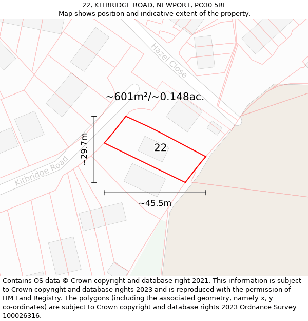 22, KITBRIDGE ROAD, NEWPORT, PO30 5RF: Plot and title map