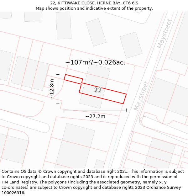 22, KITTIWAKE CLOSE, HERNE BAY, CT6 6JS: Plot and title map