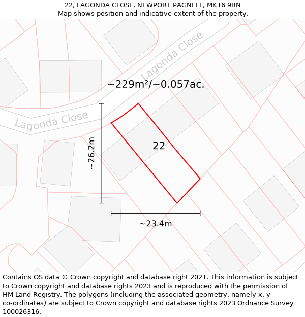 22, LAGONDA CLOSE, NEWPORT PAGNELL, MK16 9BN: Plot and title map