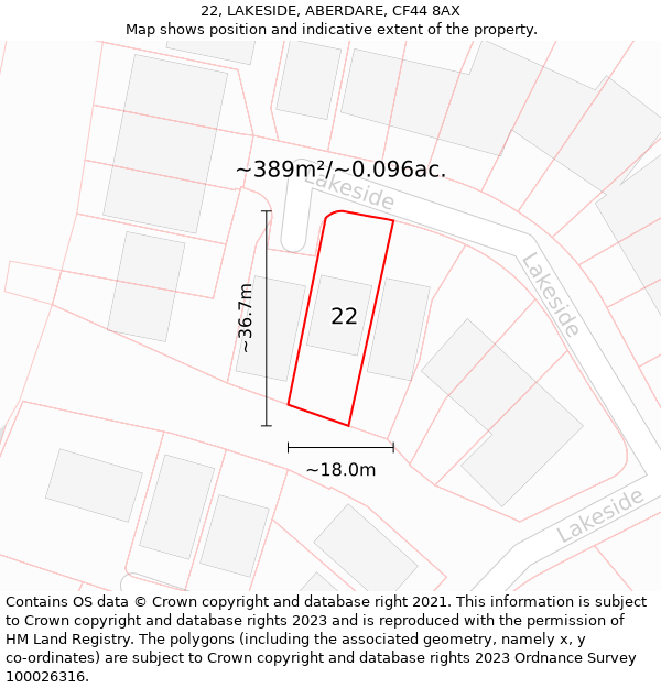 22, LAKESIDE, ABERDARE, CF44 8AX: Plot and title map