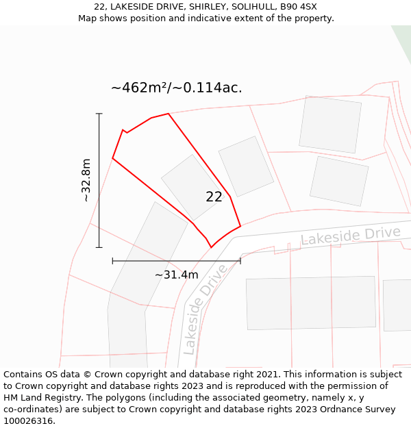 22, LAKESIDE DRIVE, SHIRLEY, SOLIHULL, B90 4SX: Plot and title map