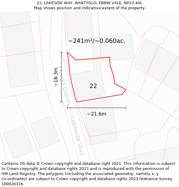 22, LAKESIDE WAY, NANTYGLO, EBBW VALE, NP23 4AL: Plot and title map