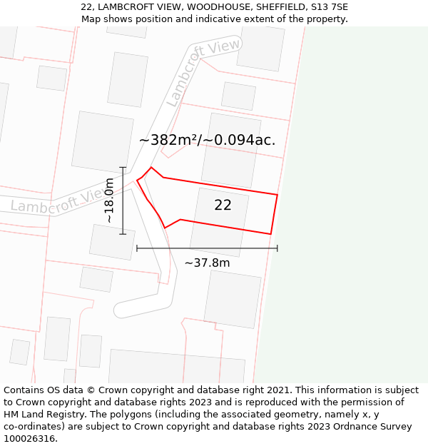 22, LAMBCROFT VIEW, WOODHOUSE, SHEFFIELD, S13 7SE: Plot and title map