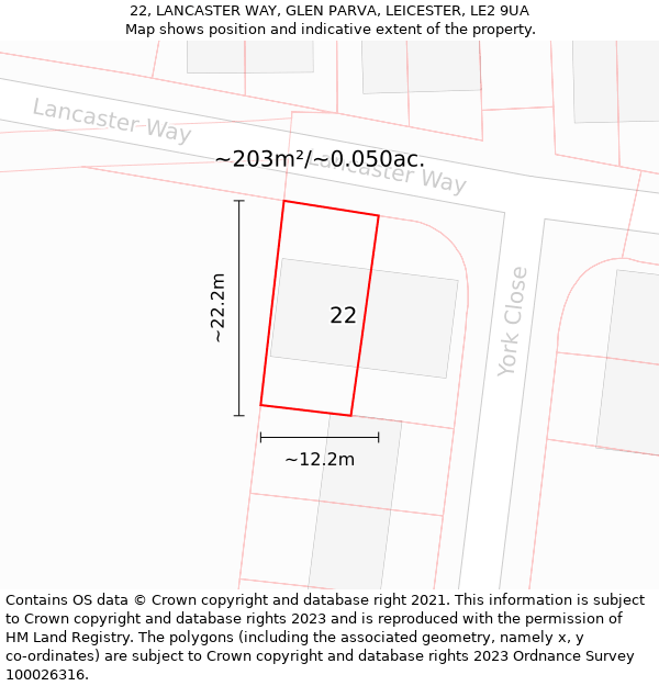 22, LANCASTER WAY, GLEN PARVA, LEICESTER, LE2 9UA: Plot and title map