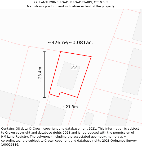 22, LANTHORNE ROAD, BROADSTAIRS, CT10 3LZ: Plot and title map