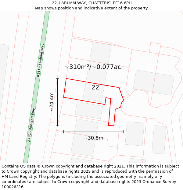 22, LARHAM WAY, CHATTERIS, PE16 6PH: Plot and title map