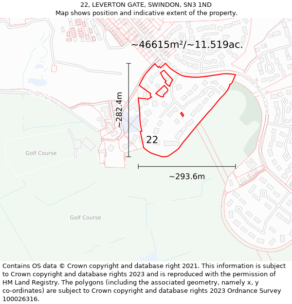 22, LEVERTON GATE, SWINDON, SN3 1ND: Plot and title map