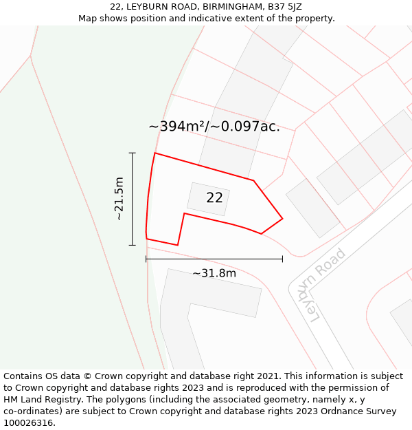 22, LEYBURN ROAD, BIRMINGHAM, B37 5JZ: Plot and title map